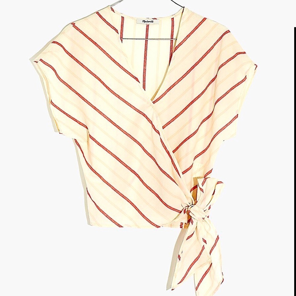 Madewell Sash Tie Wrap Top Lightweight Cotton Stripes​​